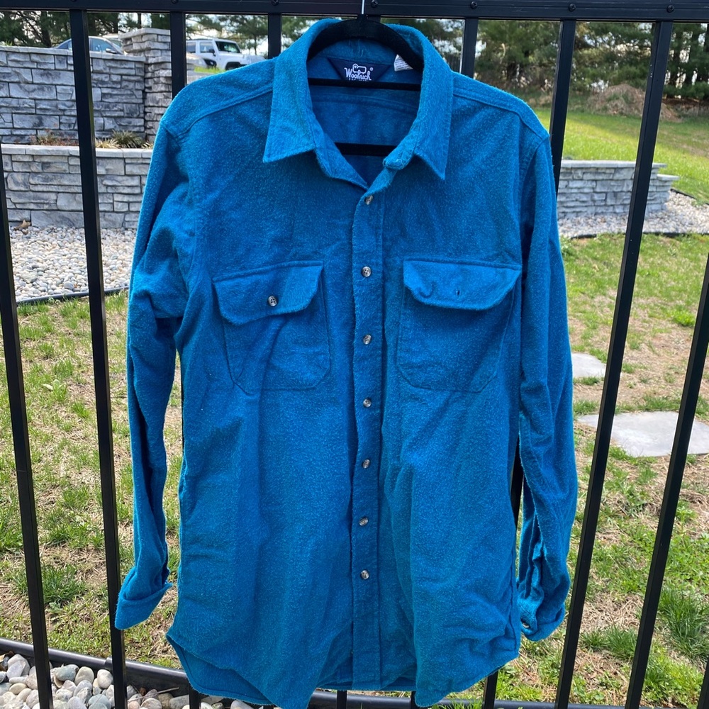 Woolrich Thick Long Blue Button Down Shirt Large